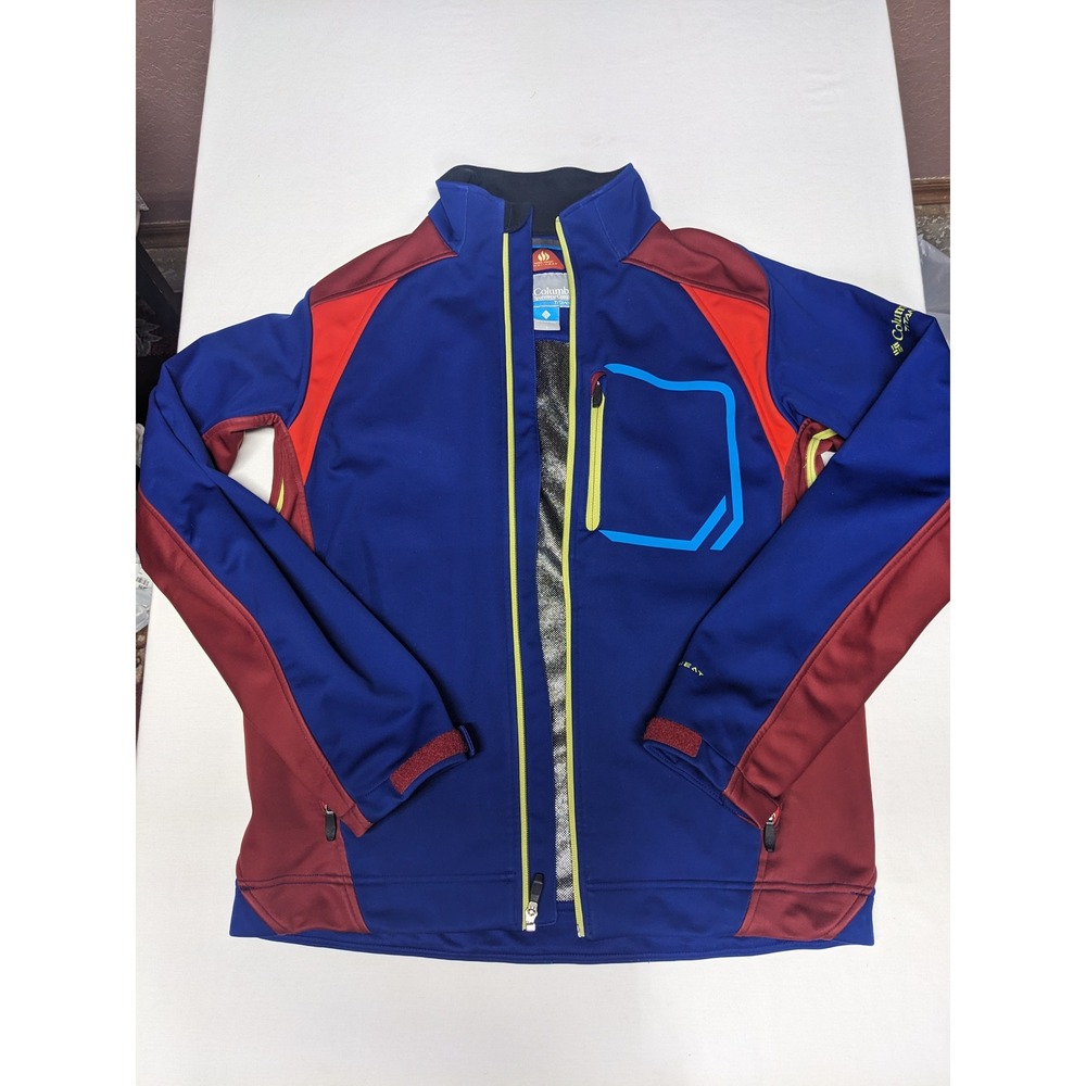 Columbia Titanium Omni-Heat Softshell Jacket Mens Large Blue Red EM6535 Zip